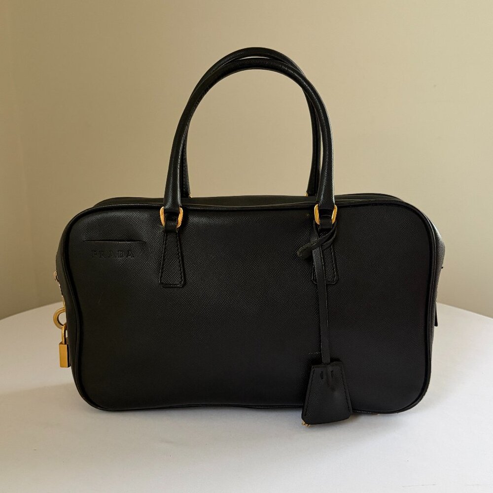 Prada Saffiano Lux Leather Bauletto Black Vintage